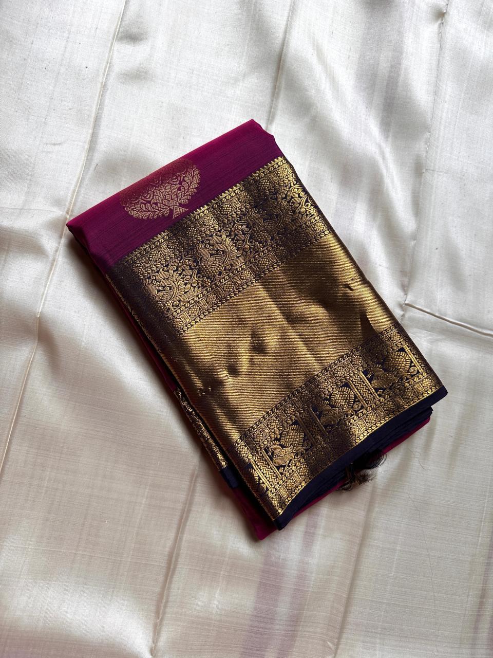 Classic Wine Red & Navy Blue Kanchipuram Handloom Silk Saree SS26176