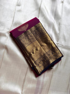 Classic Wine Red & Navy Blue Kanchipuram Handloom Silk Saree SS26176