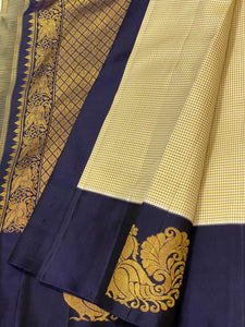 Classic Butter Cream & Navy Blue Kanchipuram Handloom Silk Saree SS26163