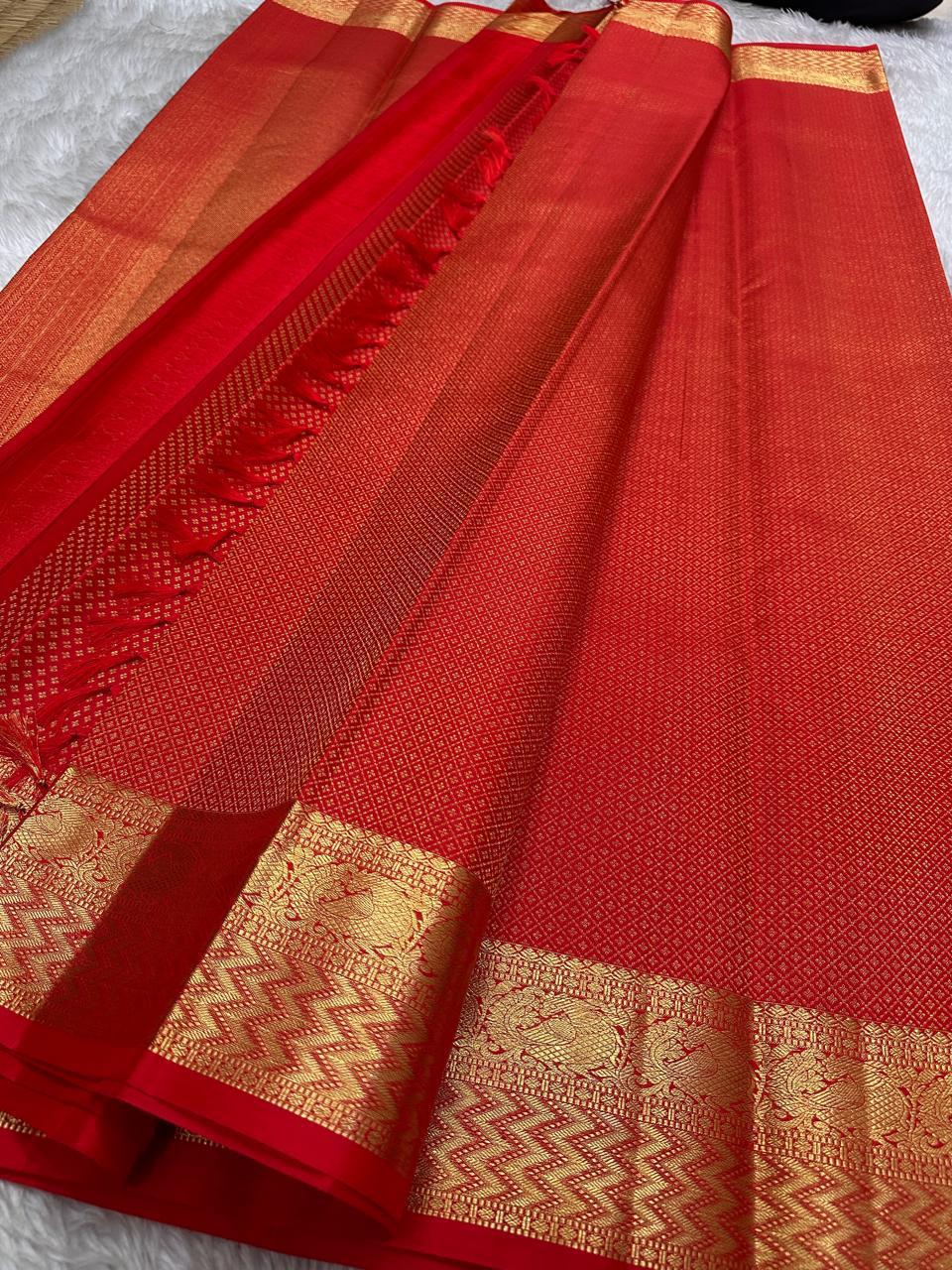 Classic Crimson Red Kanchipuram Handloom Silk Saree SS26188