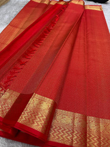 Classic Crimson Red Kanchipuram Handloom Silk Saree SS26188