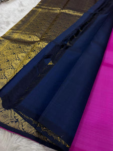 Classic Fuchsia Pink & Navy Blue Kanchipuram Handloom Silk Saree SS26186