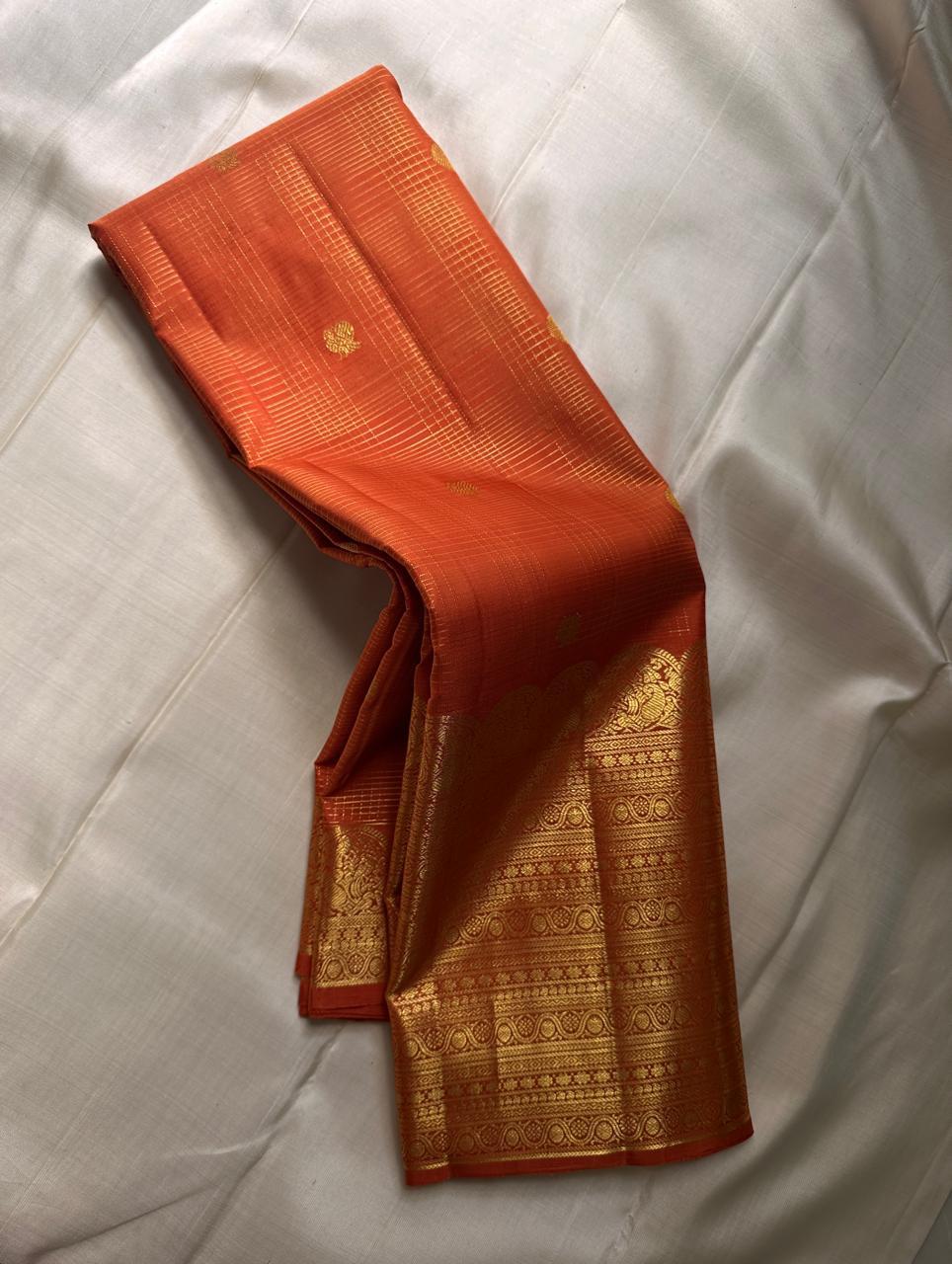 Classic Dusky Orange Bridal Elegance Kanchipuram Handloom Silk Saree SS26171