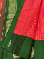 Load image into Gallery viewer, Classic Tomato Red Pink &amp; Pine Green  Kanchipuram Handloom Silk Saree SS26164
