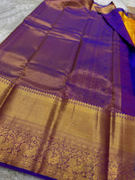 Load image into Gallery viewer, Classic Mango Yellow &amp; Violet Kanchipuram Handloom Silk Saree SS26177
