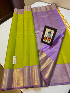 Classic Lime Green & Lavender 2gm Zari Kanchipuram Handloom Silk Saree SS26151