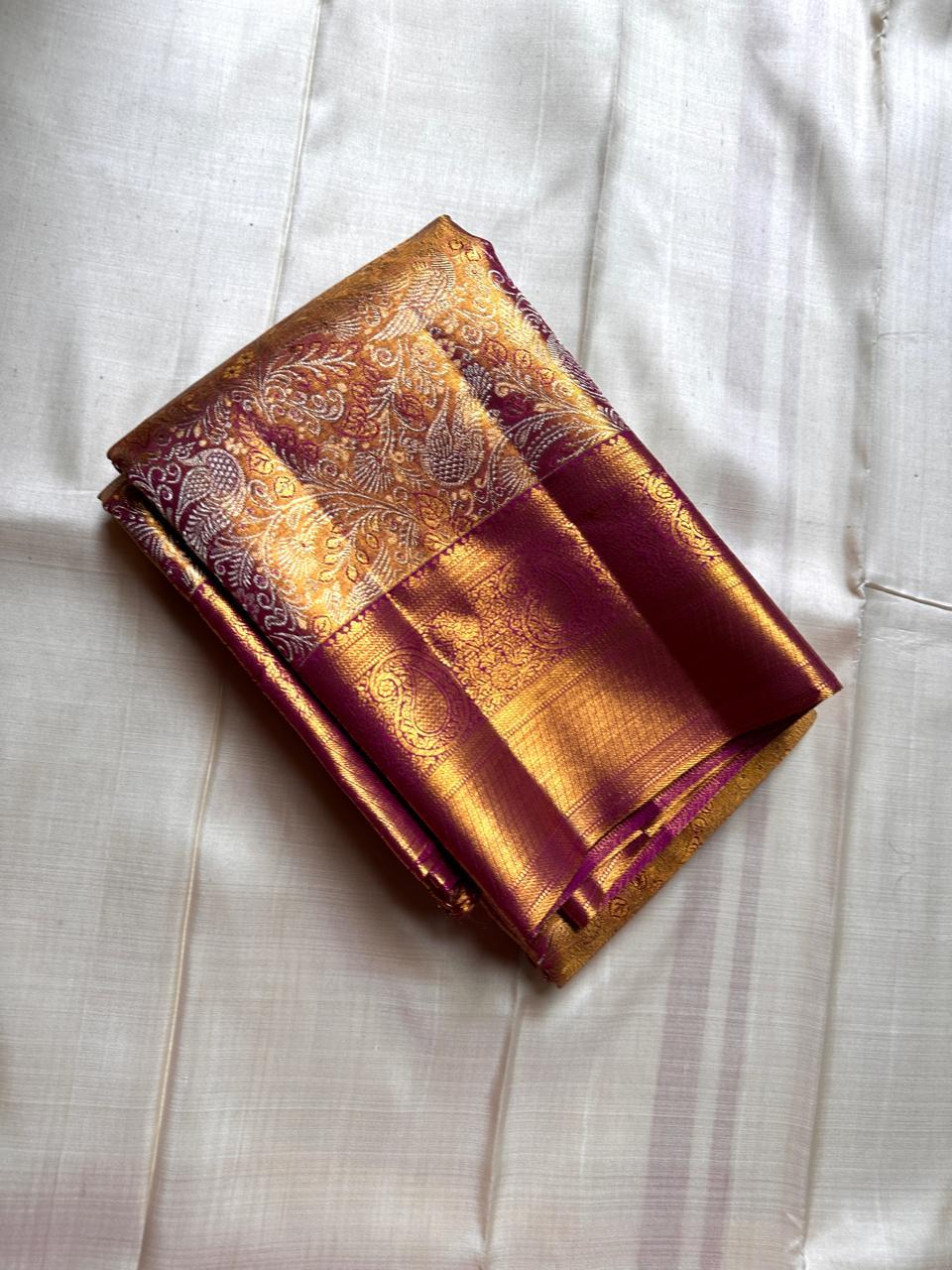 Shimmer Vadamalli & Pastel Rose Gold Bridal Elegance Kanchipuram Handloom Silk Saree SS26180