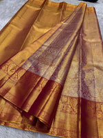 Load image into Gallery viewer, Shimmer Red Pink &amp; Pastel Rose Gold Bridal Elegance Kanchipuram Handloom Silk Saree SS26179
