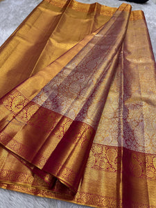 Shimmer Red Pink & Pastel Rose Gold Bridal Elegance Kanchipuram Handloom Silk Saree SS26179