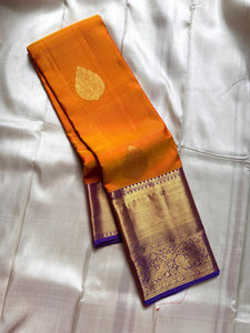 Classic Mango Yellow & Violet Kanchipuram Handloom Silk Saree SS26177