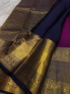 Classic Wine Red & Navy Blue Kanchipuram Handloom Silk Saree SS26176