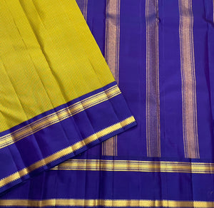 Classic Olive Green & Blue 1gm Zari Korvai Kanchipuram Handloom Silk Saree SS26158
