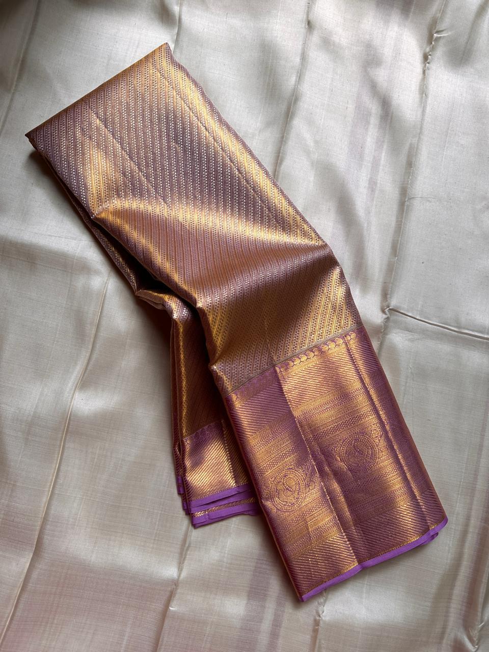 Shimmer Gold & Lavender Bridal Elegance Kanchipuram Handloom Silk Saree SS26181
