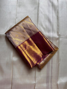 Shimmer Gold & Violet Bridal Elegance Kanchipuram Handloom Silk Saree SS26182