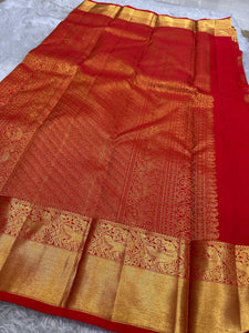 Classic Scarlet Red Kanchipuram Handloom Silk Saree SS26184