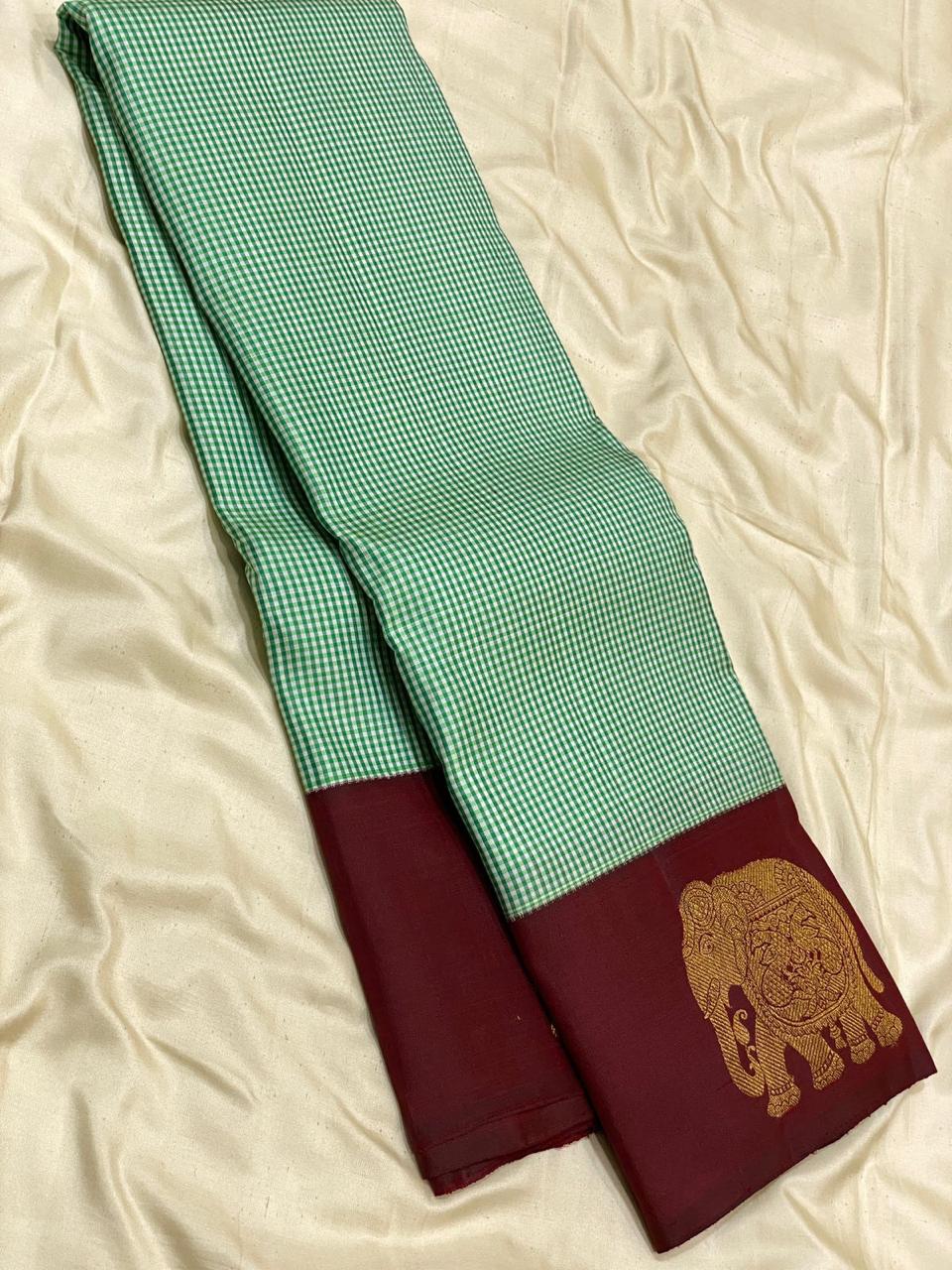 Classic Sea Green & Mahogany Red Kanchipuram Handloom Silk Saree SS26162