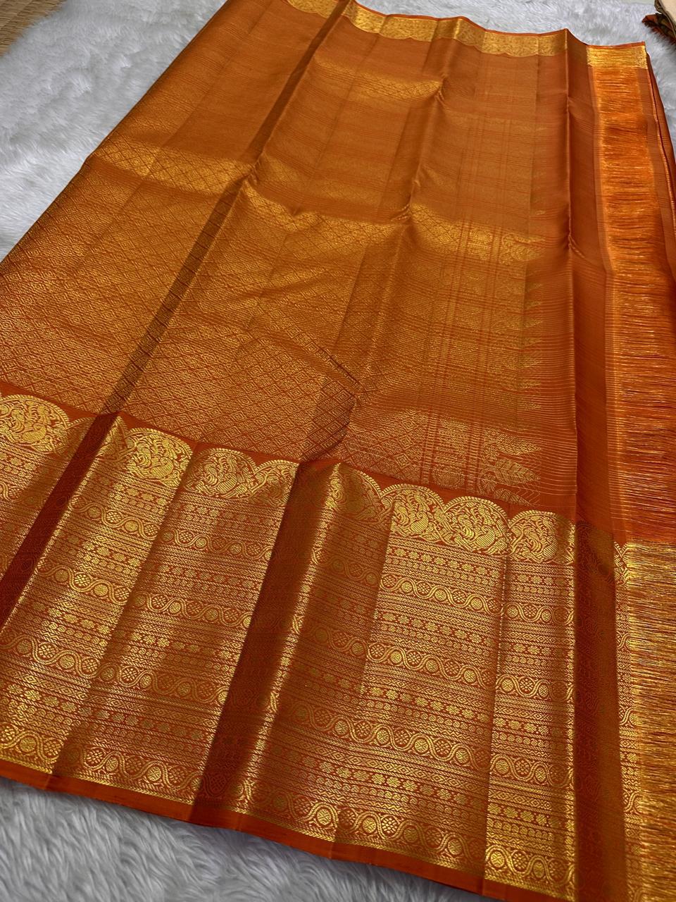 Classic Dusky Orange Bridal Elegance Kanchipuram Handloom Silk Saree SS26171