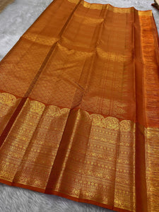 Classic Dusky Orange Bridal Elegance Kanchipuram Handloom Silk Saree SS26171