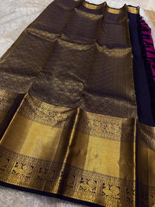 Classic Wine Red & Navy Blue Kanchipuram Handloom Silk Saree SS26176