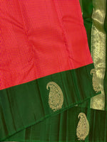 Load image into Gallery viewer, Classic Tomato Red Pink &amp; Pine Green  Kanchipuram Handloom Silk Saree SS26164
