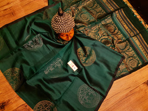 Pine Green Versace Elegance Kanchipuram Handloom Silk Saree SS8205