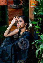 Load image into Gallery viewer, Charcoal Black Versace Elegance Kanchipuram Handloom Silk Saree SS8203
