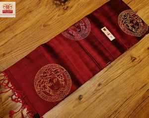 Carmine Red Versace Elegance Kanchipuram Handloom Silk Saree SS8206