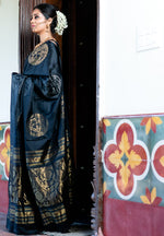 Load image into Gallery viewer, Charcoal Black Versace Elegance Kanchipuram Handloom Silk Saree SS8203
