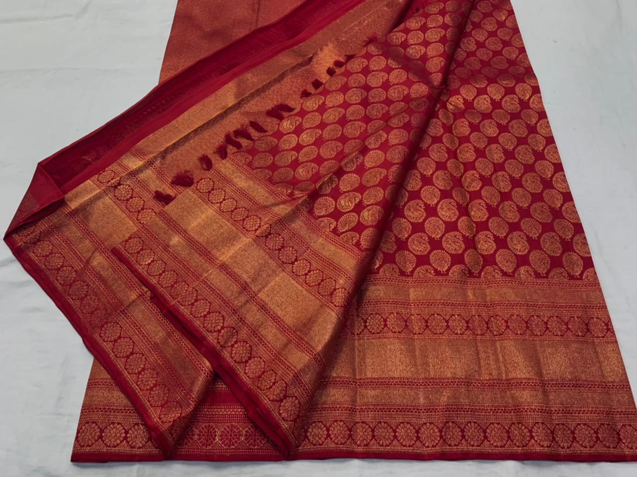 Antique Brick Red Kanchipuram Bridal Kalyana Pattu Handwoven Silk Saree SS2300