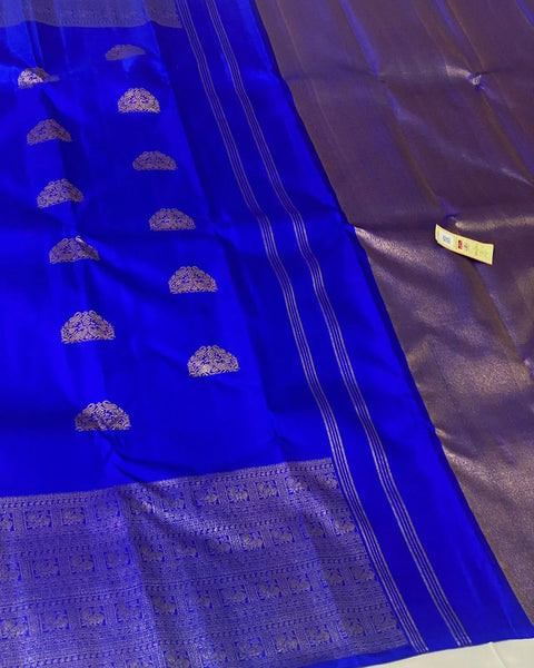 Royal Blue Colour, Traditional Kanchipuram Designer Silk Saree. –  Pulimoottil Online